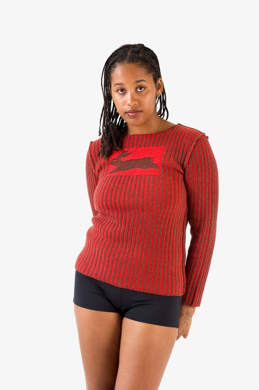 RABBIT SWEATER - RED AND BROWN