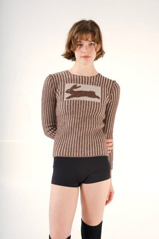 RABBIT SWEATER- CREAM AND BROWN